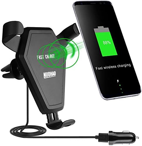 Fast Wireless Car Charger, NUOHAO Car Mount Gravity Linkage Air Vent Charging for Samsung Galaxy Note 8/5,S8 Plus,S7,S6 Edge+,IPhone 8 Plus, iPhone X Accessories Compatible All Qi-enabled devices