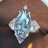 925 Sterling Silver Set Topaz Blue Horse Eyes Heart-Shaped Zircon Wedding Ring Platinum-Set Topaz for Women's Engagement and Wedding Rings Blue Topaz Ring 8