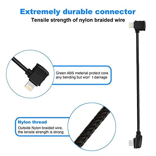 RCstyle Newest Design Nylon Braided Durable Micro to Lightning Cable For DJI Mavic Air / Maivc Pro / Spark Drone, Fits iOS Cellphone and Tablets(9cm)