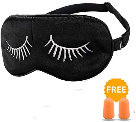 HamFire Silk Sleep Mask Blindfold Eyeshade Eyelashes Style Breathable Soft Protect Eye Mask for Travelling, Sleeping, Relaxation, Spa, Daydream on Plane with Two Ear Plugs(White Eyelashes)