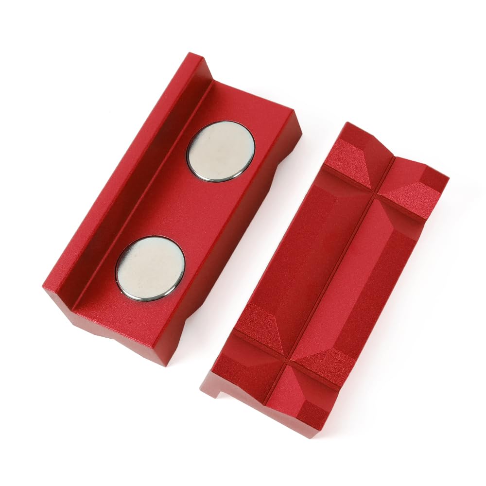MUGE RACING 4" Vise Jaws Pads, Strongly Magnetic Aluminum Vice Jaws Pads, Professional Grade Multi-Purpose Vise Jaw Protective Inserts for Any Metal Bench Vice,Red
