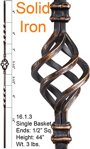 Oil Rubbed Bronze 16.1.3 Single Basket Iron Baluster for Staircase Remodel, Box of 5