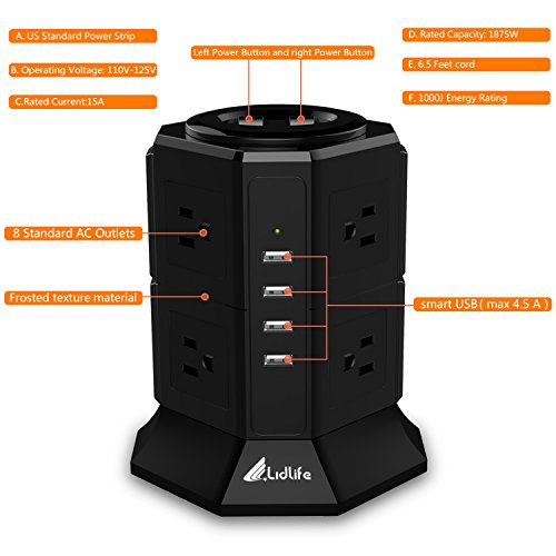 image for Power Strip, Lidlife Surge Protector Power Socket 8-Outlet with 4 Smar