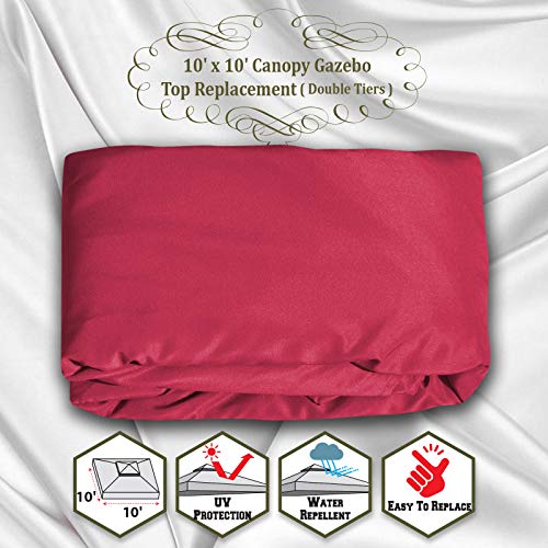 BenefitUSA Replacement Canopy Top Cover for 10'X10' Gazebo Polyester Double Tiers for Outdoor Garden Patio Pavilion Sunshade (Burgundy)