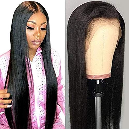 Ucrown Hair 13x4 Lace Front Wigs Brazilian Straight Human Hair Wigs For Black Women 150% Density Pre Plucked with Baby Hair Natural Black(Lace front wig-18)