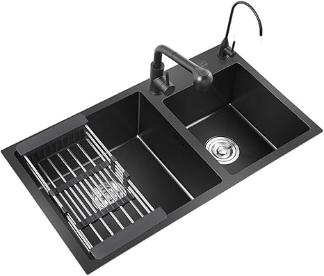 Amazon シンク周り用品 ルームブラック耐摩耗簡単にきれいなシンクダイニングカウンター盆地の下にキッチンシンクダブルスロット長方形大容量 Color Black Size 78 43 cm 洗い桶 オンライン通販