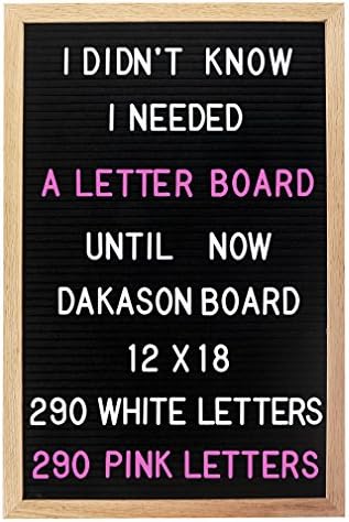 Letter board 12x18 Changeable Black Felt Letter Board Oak Wood Frame 580 White &amp; Pink Letters 2 Drawstring Canvas Pouches by Dakason