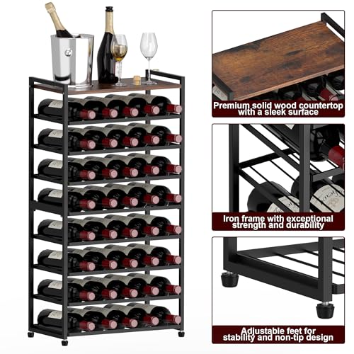 Alytree 40 Bottle Wine Rack Freestanding Floor, 8-Tier Wine Storage Racks with Table Top, Detachable Wine Bottle Holder, Bar Stand Display Shelf for Kitchen, Bar(L46 x W24 x H86cm