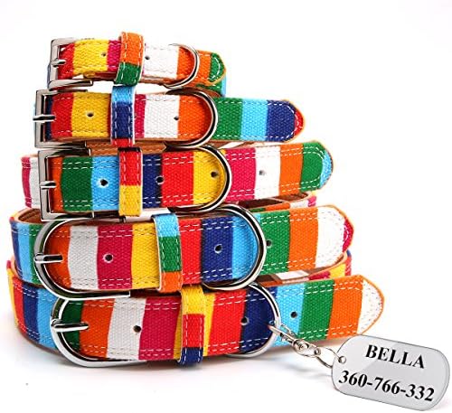 Hipidog Personalized Dog Collar with Custom Dog Tags - Laser Engraved Pet Name/Address/Phone on Pet ID Tags, Great Rainbow Color- From CA,USA