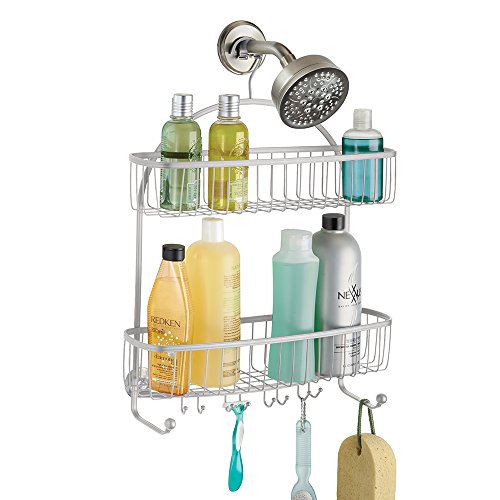mDesign Extra Wide Bathroom Shower Caddy for Shampoo, Conditioner, Soap - Silver