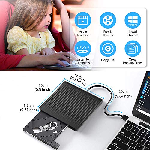 External CD DVD Drive, ACETEND USB 3.0 Slim Portable External CD DVD Rewriter Burner Writer, High Speed Data Transfer USB Optical Drives Player Player for PC Desktop/Laptop/Windows/Linux/Mac OS - Thumbnail 2