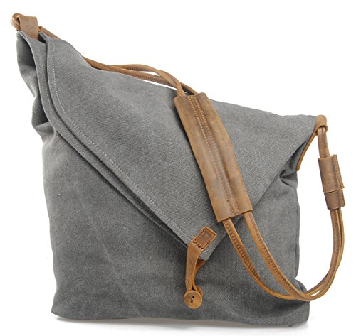 BEMAGSA Women's Men's Canvas Crossbody Messenger Shoulder Handbag Tote Weekender Bag-Grey