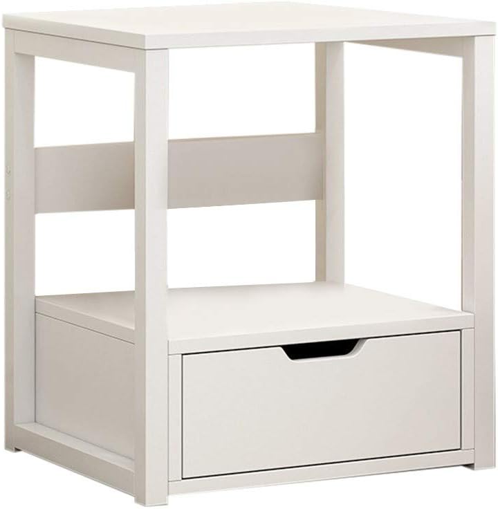 2-Tier White End Tables Bedroom Nightstand with Storage Drawers, Industrial Modern Sturdy Sofa Coffee Table Studio Collection Table Home Decor Furniture Nightstands: Kitchen & Dining