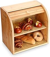 G.a HOMEFAVOR Bamboo Bread Box, 2 Layer Bread Bin for Kitchen, Large Capacity Wooden Bread Storage Holder, Countertop...
