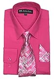 Fortino Landi Men's Long Sleeve Dress Shirt With Matching Tie And Handkerchief (17-17.5” Neck 34/35” Sleeve (XLarge), Fuchsin)