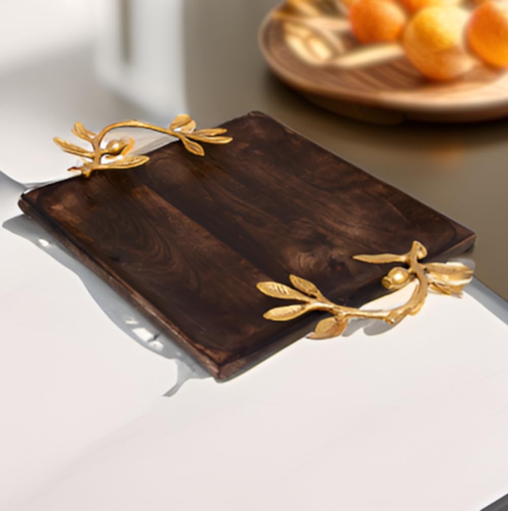 Purpledip Artisan Crafted Square Rustic Wooden Tray for Serving Snacks, Glasses; Unique Design (10735)
