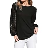 FANSI NOVA Womens Flutter Sleeve Boatneck Sparkly Holiday Party Blouse Casual Loose Sequin Tunic Tops