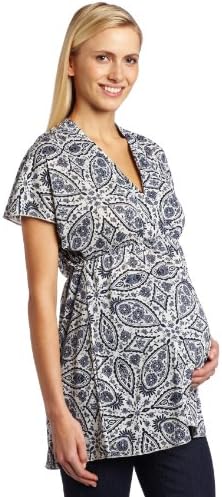 NOM Women's Maternity Andrea Top, Blue Paisley, X-Small