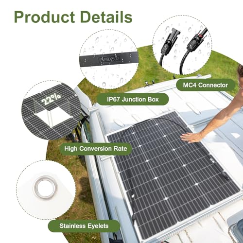 100W Solar Panel 18V Flexible Monocrystalline Solar Module Lightweight for External Charging Top of the Range for Car
