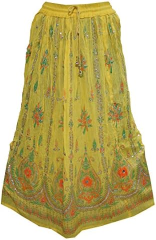 Yogachic Women's Rayon Yellow Printed Maxi Skirt