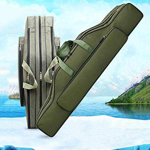 DHTOMC Angelkasten Tasche Fischen 2/3 Schichten Angelrutentasche Tasche for 2-3 Gebildet Angelruten & Reel Grün Angeln… – Bild 5