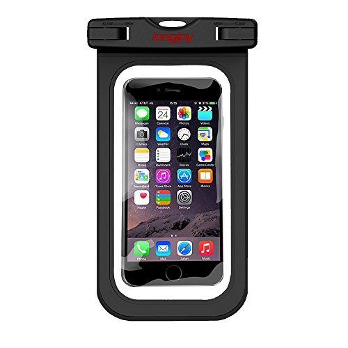 Longjoy Universal Waterproof Case Waterproof Phone Pouch Dry Bag With Lanyard Transparent Watertight for iPhone7/7plus/6s/6/6s plus Samsung galaxy s8/s7 LG V20 Google Pixel HTC10 (Black)