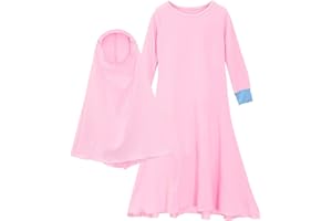 Abaya Dress for Girls Muslim Hijab Islamic Prayer Clothes Outfit Ramadan Festival Thobe Kids Long Sleeve Solid Arabic Dresses