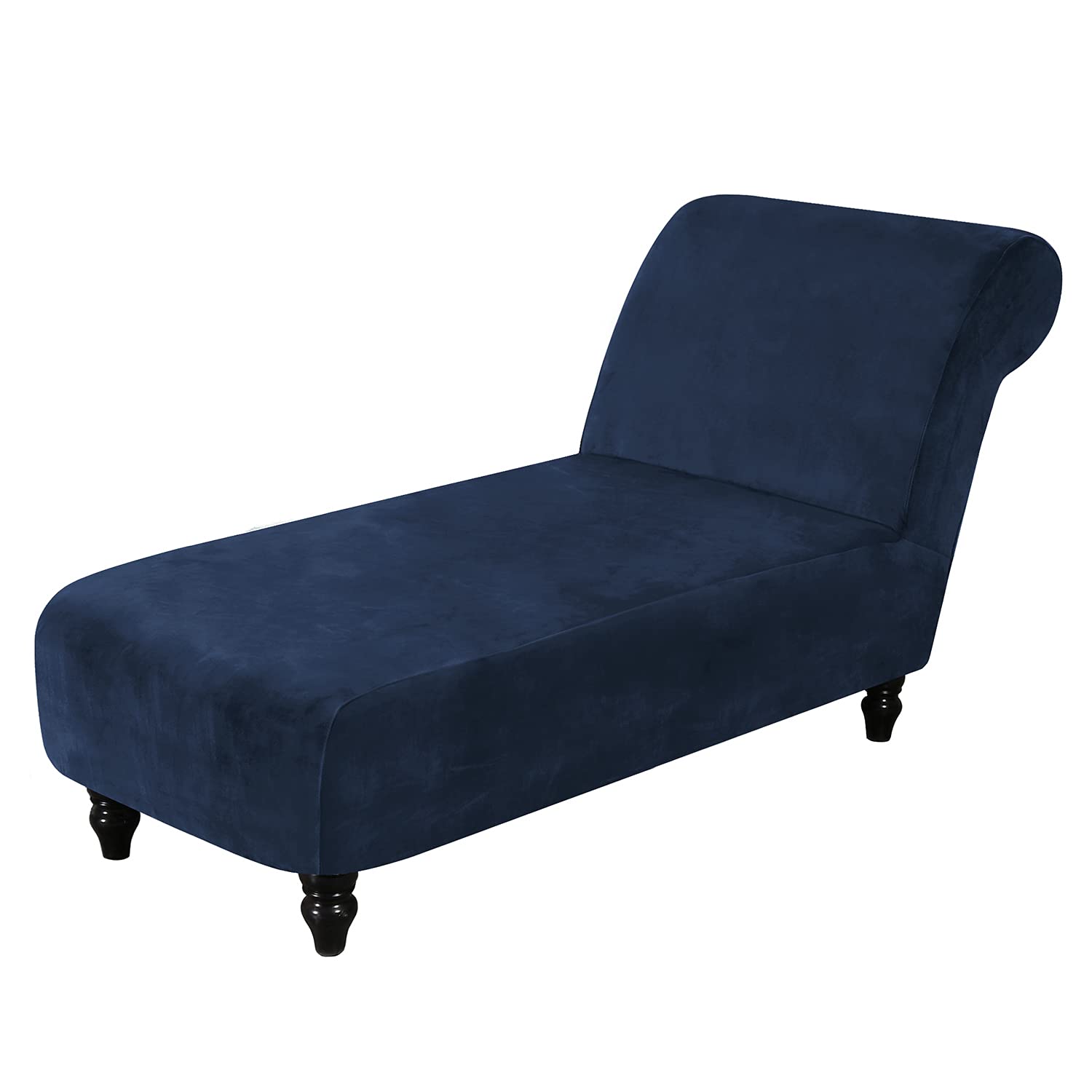 Topchances Velvet Chaise Lounge Cover, Stretch Luxury Armless Chaise Longue Slipcover Pet Furniture Covers Recliner Sofa Slipcovers for Living Room Bedroom Lounge (Navy)
