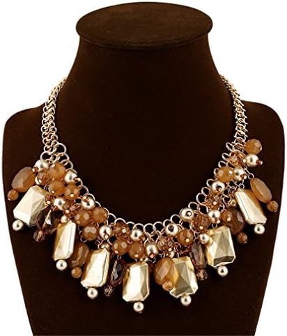 GBLXF Luxury Jewelry Geometric Polygon Gem Acrylic Pendant Chain Choker Necklace (Brown)