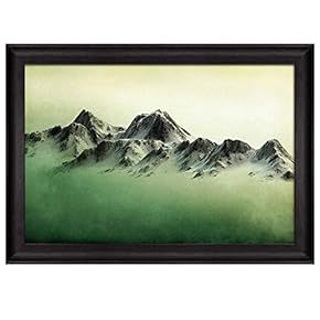 Mountains Over a Green Watercolor Gradient Background Nature Framed Art