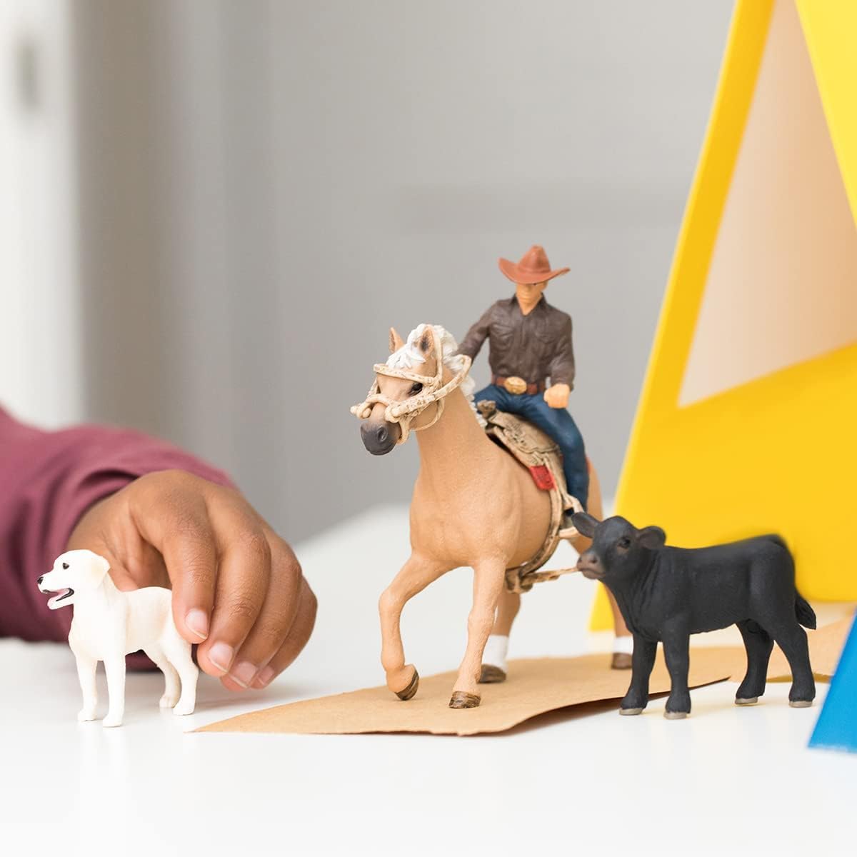 Schleich Farm World - 6PC Rodeo Calf Adventure Playset - Cowboy Rider Figurine with Horse Figure, Cow and Dog - Realistic Western Rodeo Farm Toys and Accessories - Kids and Toddlers Ages 3+ | 42578