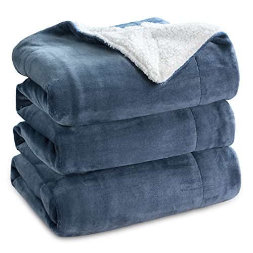BEDSURE Sherpa Kuscheldecke Flauschig 220x240 - Sofadecke, Schieferblau