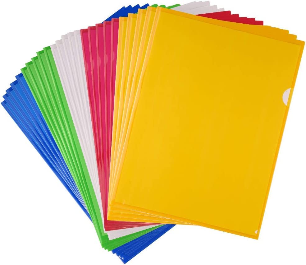 FEPITO 25 Pack A4 Cut Flush Folders Plastic Document Wallet Folders Top and Side Opening Plastic Wallets Assorted Colors