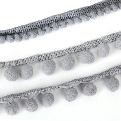 Yalulu 30 Yards Mini Pom Pom Tassel Pompom Trim Balls Fringe Ribbon Trimming Curtain Pillow Trim Fabric Cord DIY Craft Sewing Supplies (Grey)