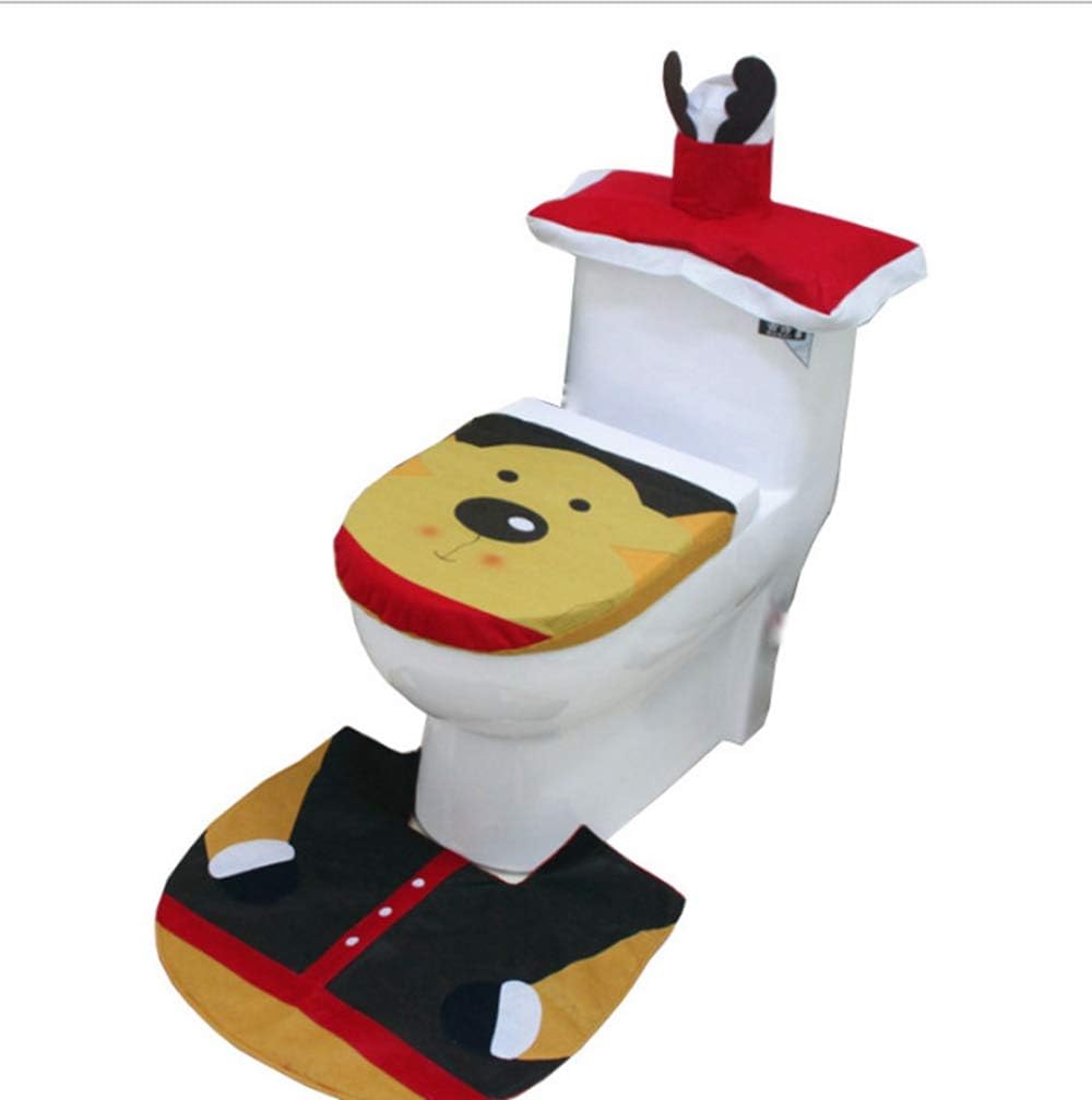 DADA Christmas Toilet Seat Lid Cover and Rug Bathroom Set for Merry Christmas Decoration,Set of 3 (C)