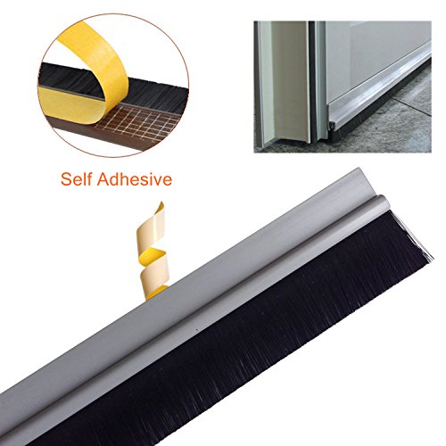 Loobani Aluminum Under Door Bottom Sweep Self Adhesive Seal Strip Draft Excluder Stopper Weather Stripping, 39" Long X 1.85" Width Including Brush Height 0.98 Inch
