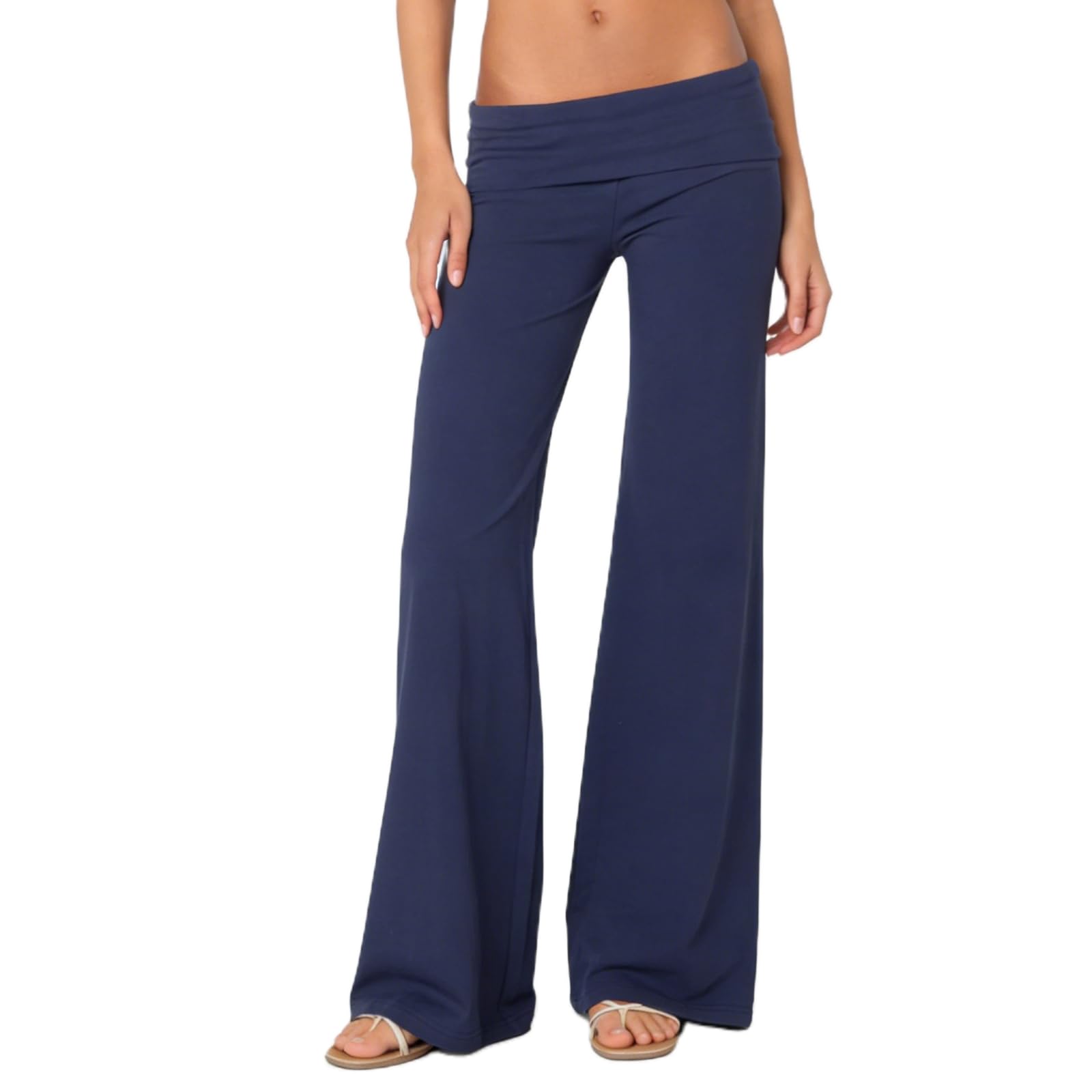 View 1 of (small, long) FOMOYUU Lounge Yoga Pants for Women Fold Over Low Waist Wide Leg Sweatpants Flare Leggings Bell Bottoms Y2K Foldover Pants (Royal Blue, S)