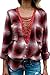 Yidarton Women Long Sleeve Plaid Shirt V Neck Casual Loose Pocket Button Down Shirts
