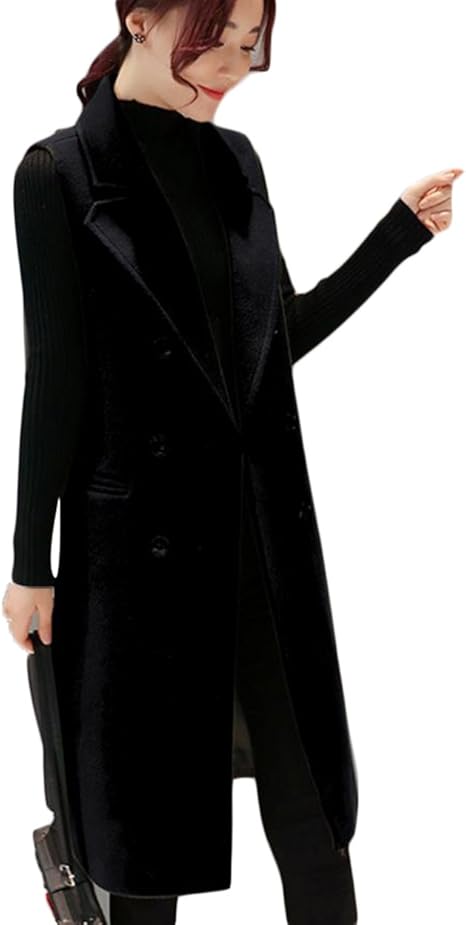 Amazon Zhongjue ジュージェン レディース 冬 ロングコート 袖なし 黒 ロング ベスト 女性用 大人 フェミニン ダッフルコート ノースリーブ ブレザーネック テーラードジャケット 通勤 ビジネス おしゃれ 韓国系 ベスト 通販