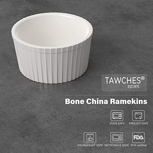 Bone China Ramekins for Baking, 6 oz set of 4 White Custard Cups Creme Brulee Dishes for Cooking and Serving, Safer and Healthier Dessert Bowls TAWCHES TS001(6oz 4pcs)