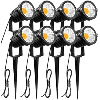 ZUCKEO 5W LED Landscape Lights 12V 24V Garden Lights Waterproof Warm White Walls Trees Flags Outdoor Landscape Spotlights with Stakes (8 Pack)