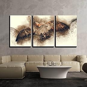 3 Piece Canvas Wall Art - Illustration - Abstract Illustration of Flying Eagly. Paint Sketch Art with Splatters. - Modern Home Art Stretched and Framed Ready to Hang - 16"x24"x3 Panels