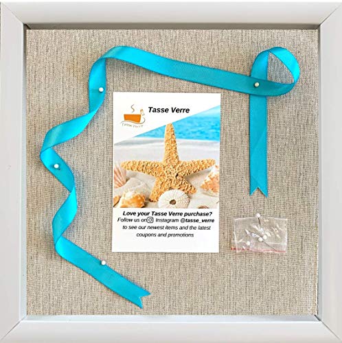 12x12" White Display Shadow Box Frame with 8 Push Pins and a Linen Background - Ready To Hang Shadowbox Picture - Easy to Use - Box Display, Baby, Sports Uniforms, Military Medals, Pins, Wedding. - Thumbnail 6