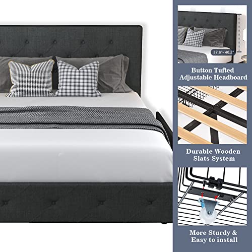 Allewie Queen Size Upholstered Platform Bed Frame with 4 Storage
