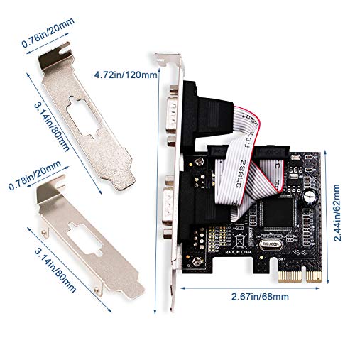 LinksTek 2 Port PCI Express Serial/RS-232/DB9/COM Port Card Adapter with 16C550 UART for Windows CE,XP,Vista,7,8.0,8.1,10(32/64bit) and Linux Systems-PCIE Serial Port Card(PCIE-SE2)