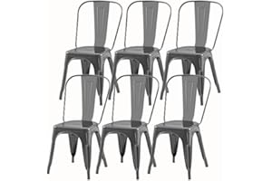 SOLEGGIATA Metal Kitchen Chairs Set of 6 Industrial Stackable Metal Tolix Chairs,for Kitchen Dining Rooms Cafes Restaurant Outdoor Deepspace Grey Color