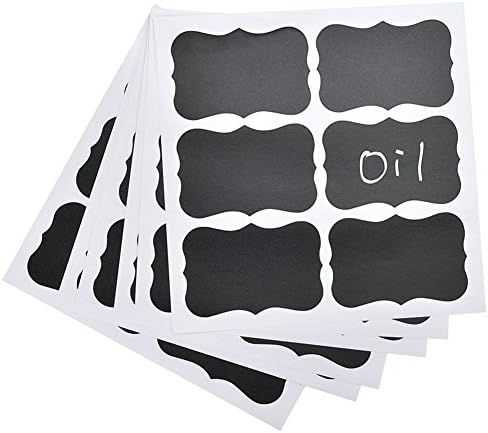 LECMARK 36pcs Chalkboard Labels Fancy BlackBoard Kitchen Jam Jar Labels Stickers with Erasable White Chalk Marker to Decorate your Kitchen Pantry Storage &amp; Office