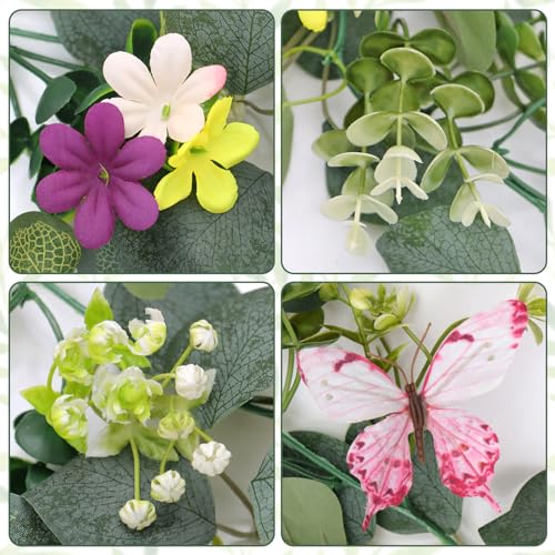 ASTNIC 2 Pack 5.68FT Artificial Eucalyptus Flower Garland with 3D Butterfly, Fake Hanging Plants Floral Vines Greenery Daisy Eucalyptus Garland for Wedding Backdrop Arch Wall Party Table Runner Decor
