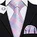 Barry.Wang Plaid Ties Check Mens Necktie Set with Handkerchief Cufflinks Classic Stripe