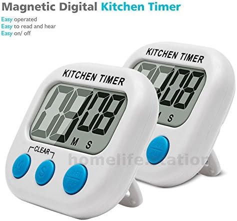 CONSTANCE 2 Packs Digital Kitchen Timer, Big Digits Loud Alarm Magnetic Backing Stand with Large LCD Display for Cooking Baking Sports Games Office (White, Battery Included)